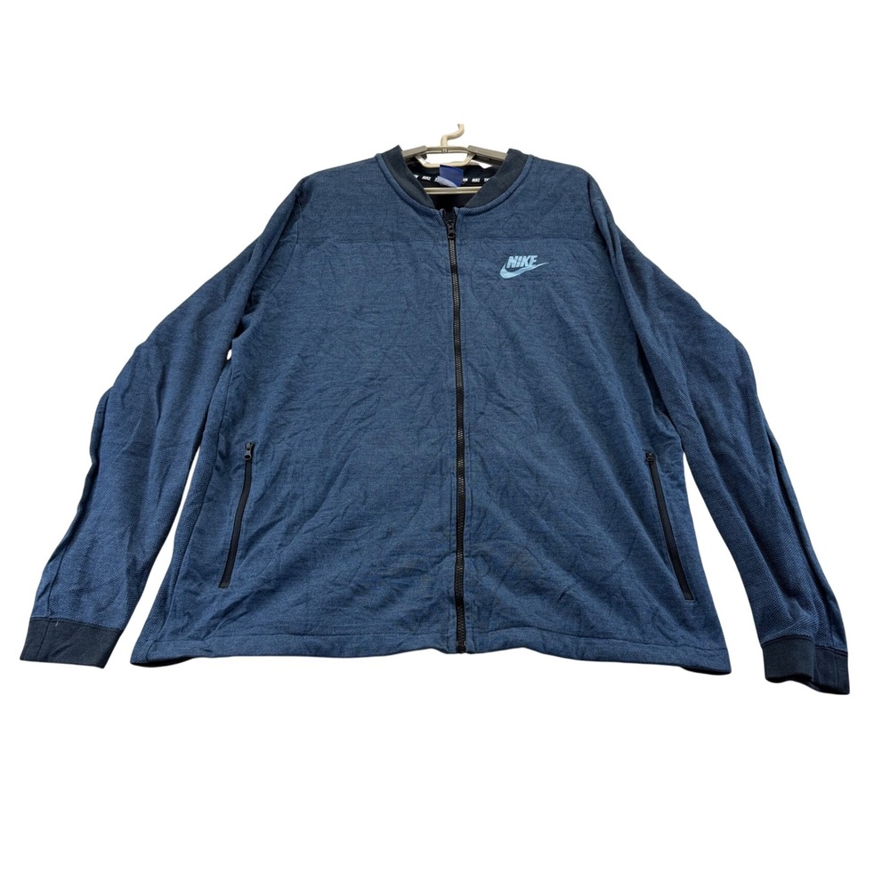 Nike Jacket Mens XL Blue Full Zip Bomber Vintage Knit Mesh Lined Sportswear Good